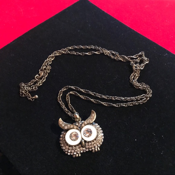 Owl Rhinestone Pendant on Long Chain - Picture 7 of 15